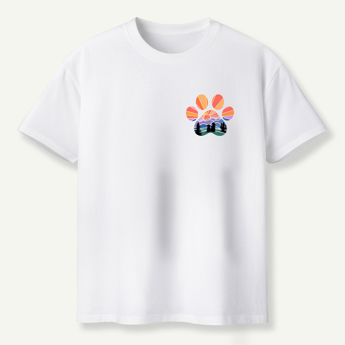 Dog Mountain Sunset Forest Paw Print T-Shirt