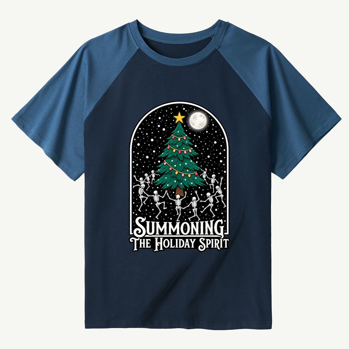 Summoning The Holiday Spirit Skeleton Dance Raglan T-Shirt