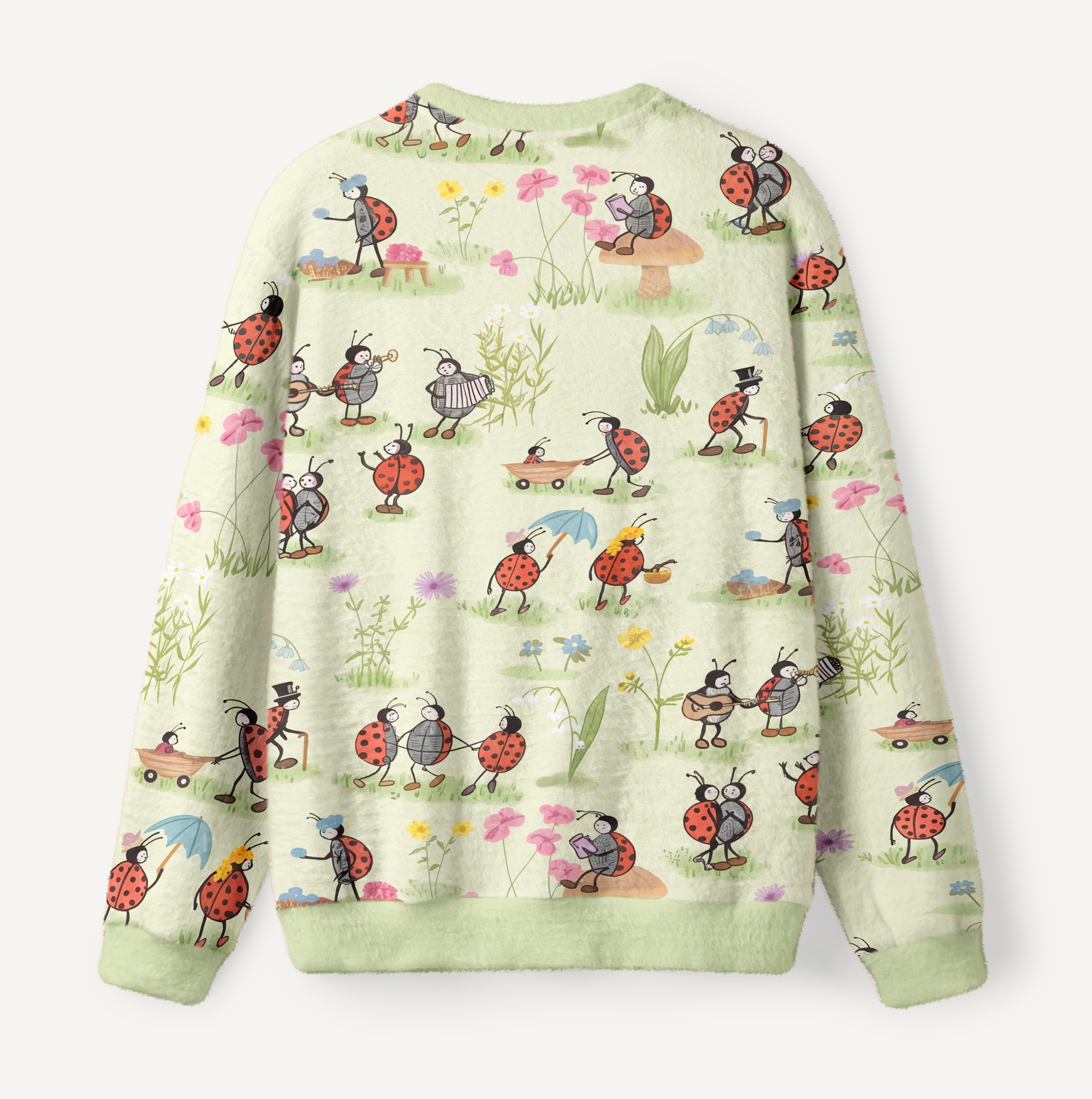 Ladybug and Flower Ugly Fuzzy Fleece Sweatshirt