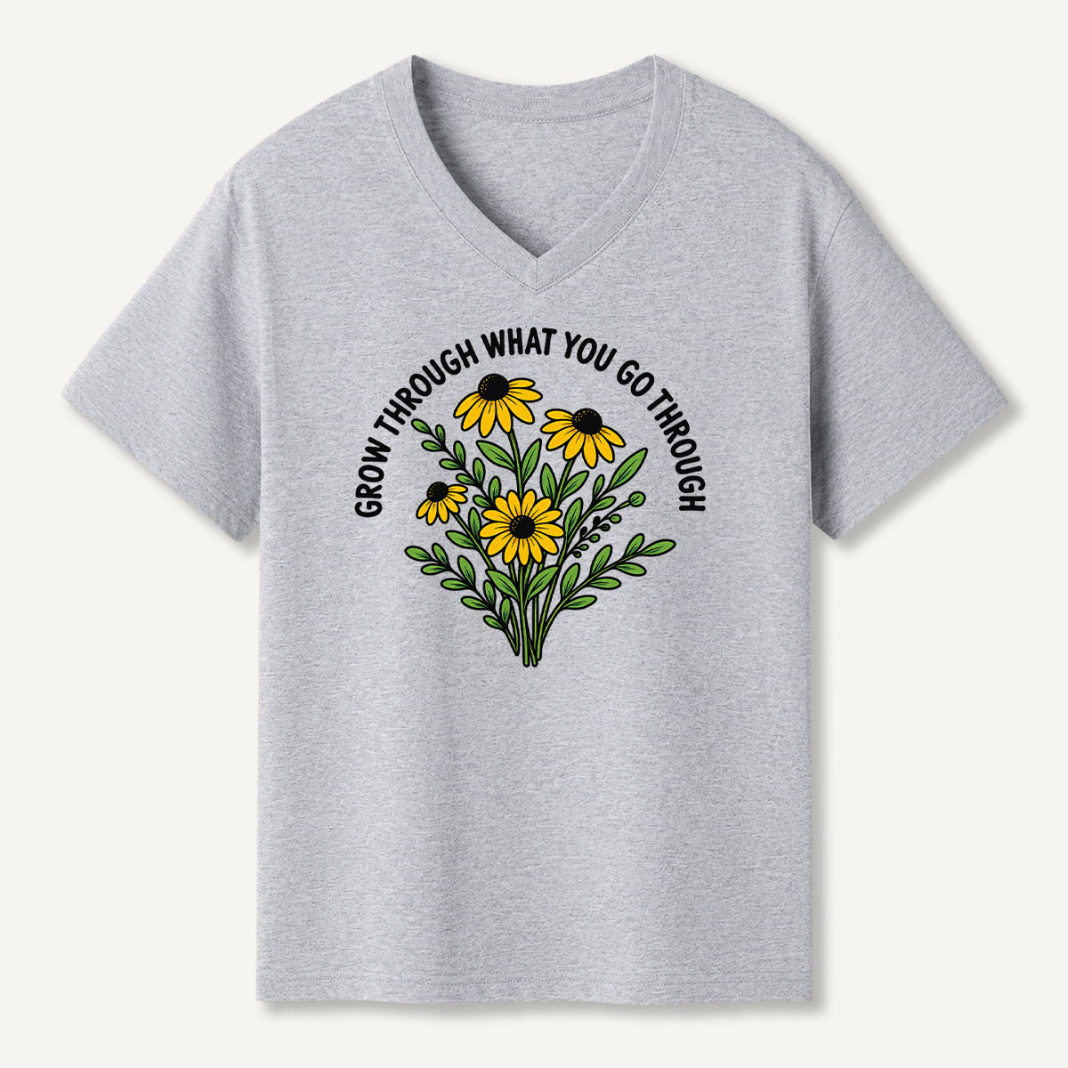 Grow Through What You Go Through Floral Bouquet V-neck T-Shirt