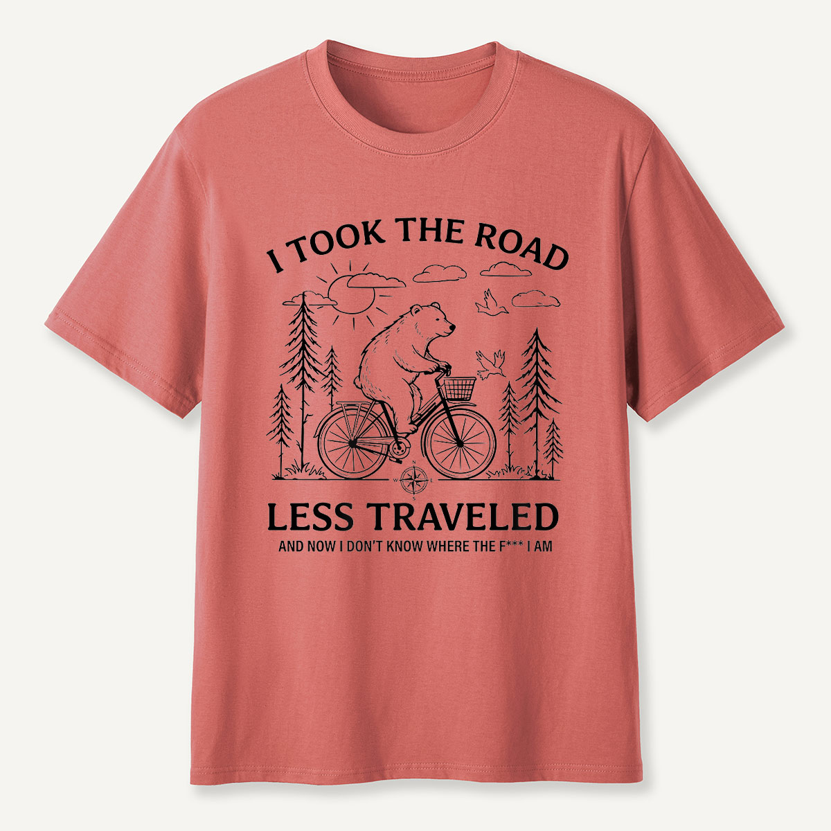 Bear Road Less Traveled Cycling Humor T-Shirt