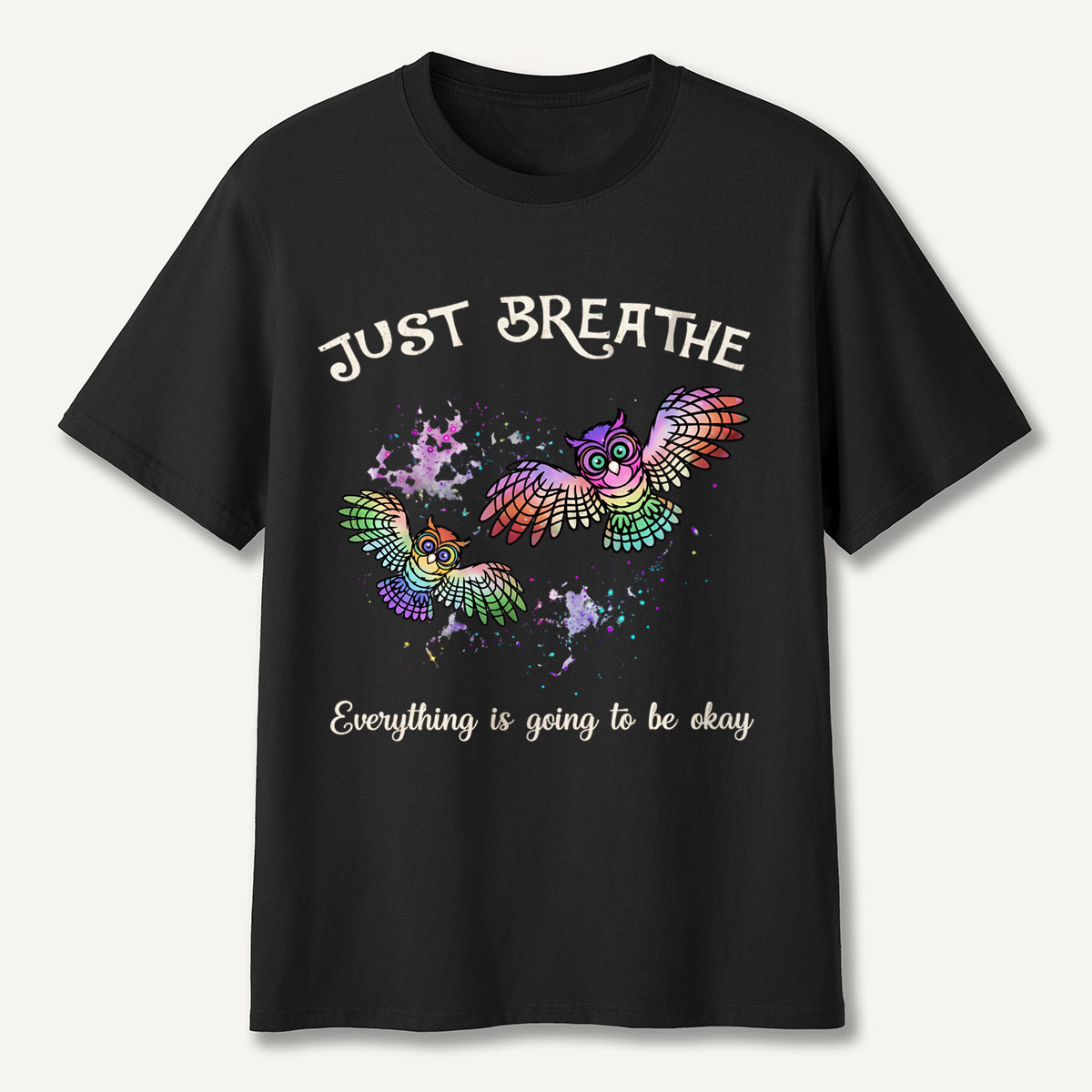 Just Breathe Colorful Owls T-Shirt