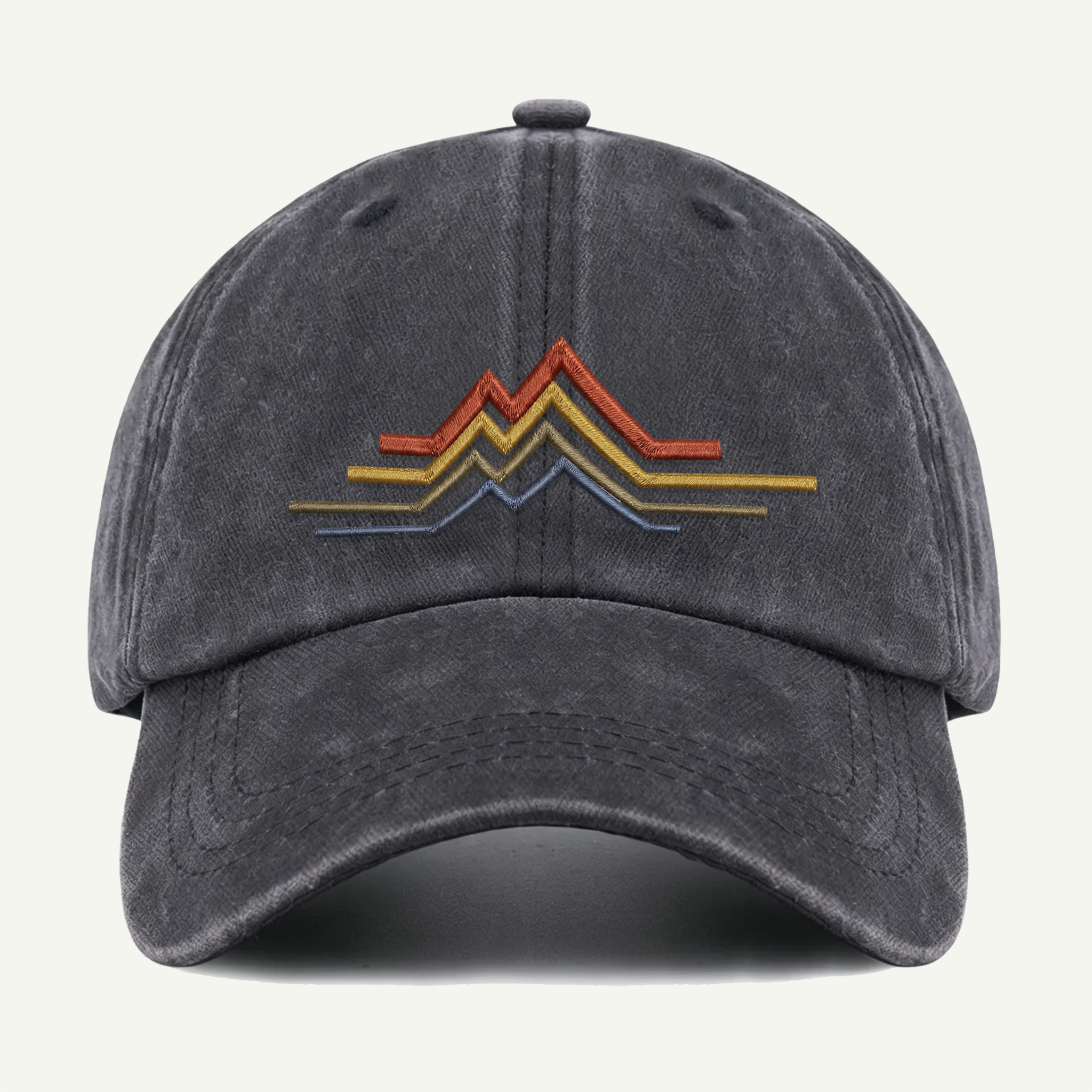 Retro Mountain Line Washed Embroidered Hat