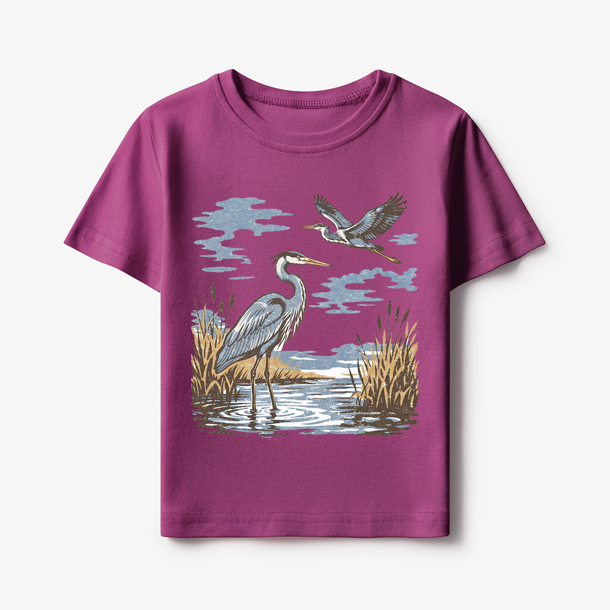 Vintage Heron Wetland Bird Nature Kids T-Shirt