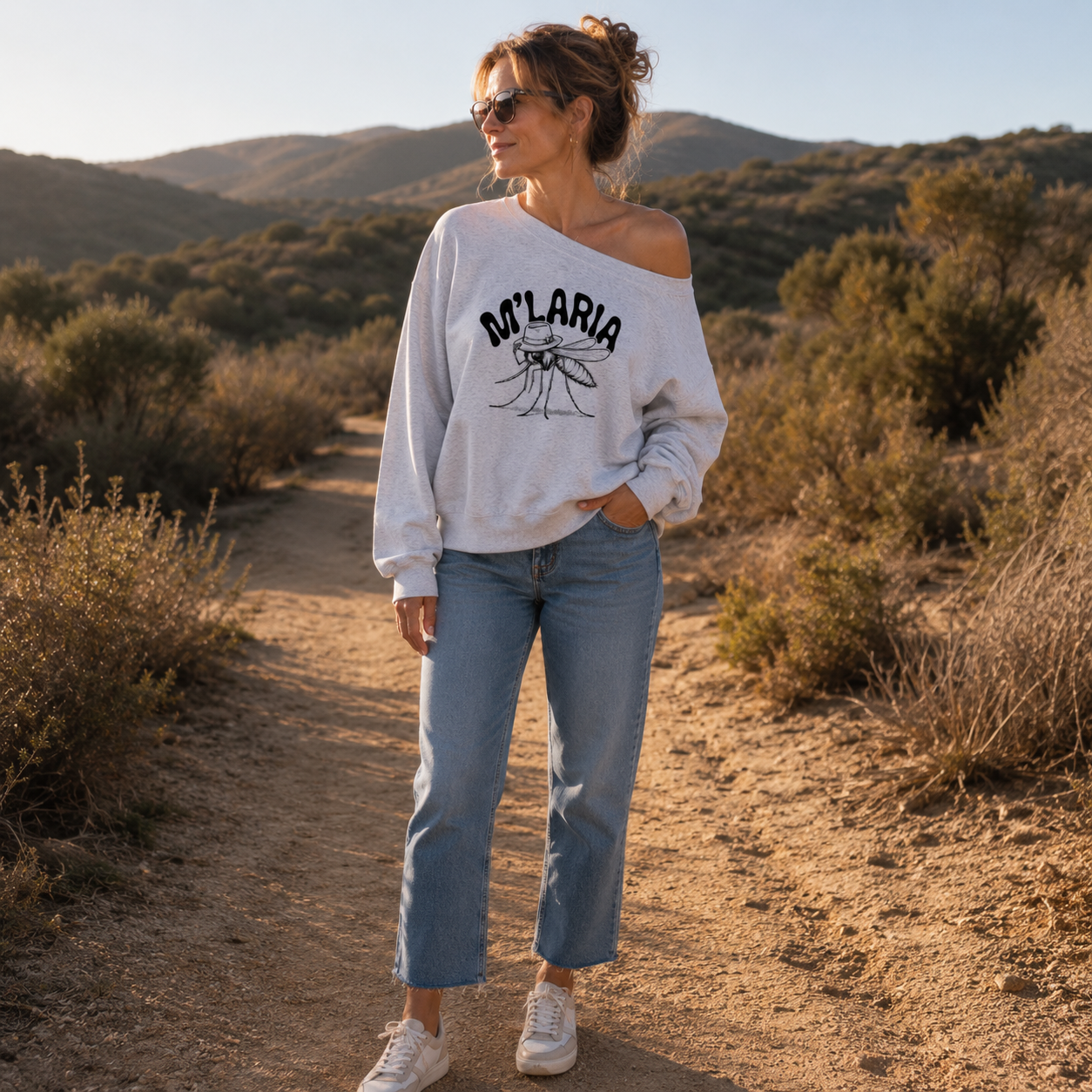 Mlaria Mosquito Wordplay Women Off Shoulder Sweatshirt
