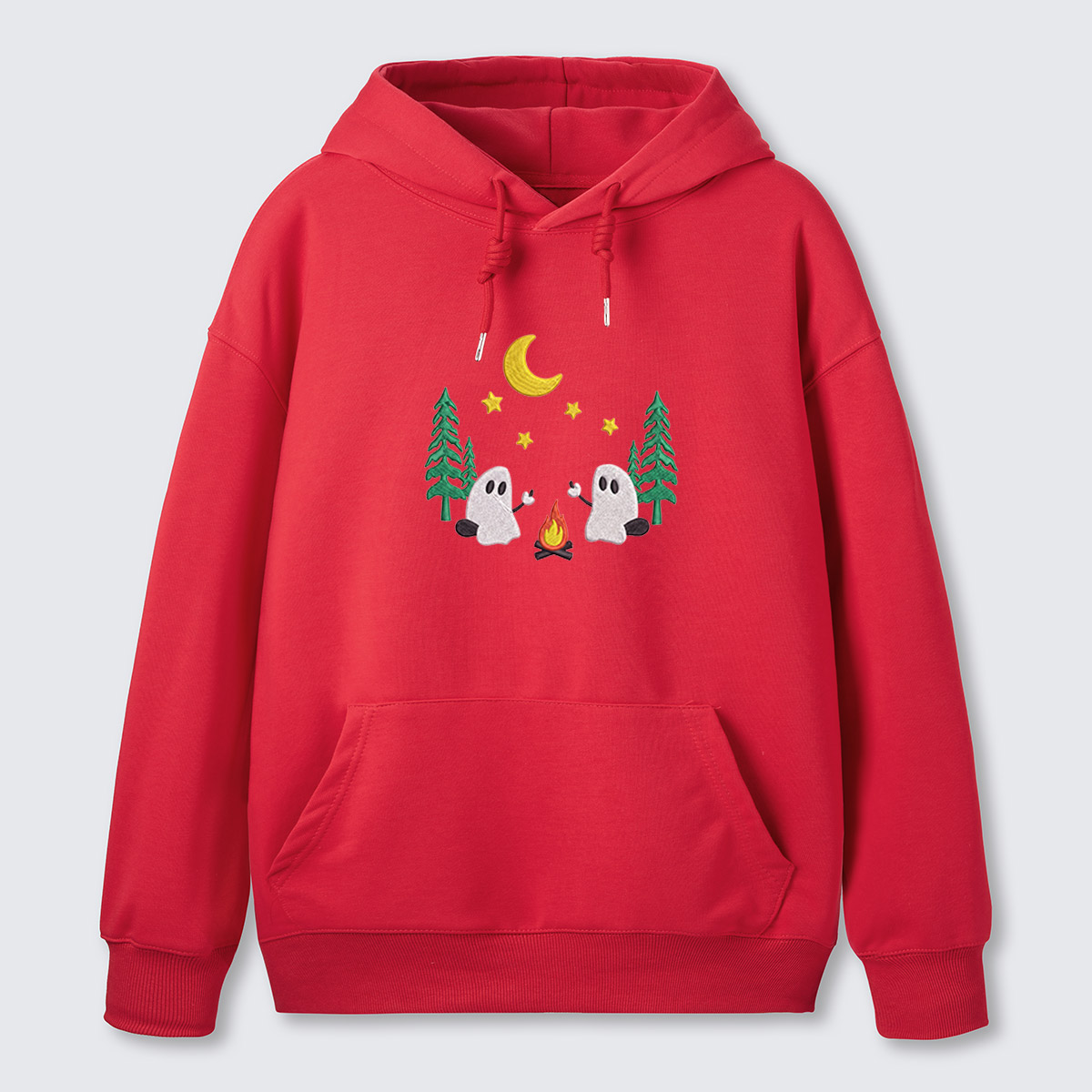 Ghosts Around Campfire Embroidered Cotton Hoodie
