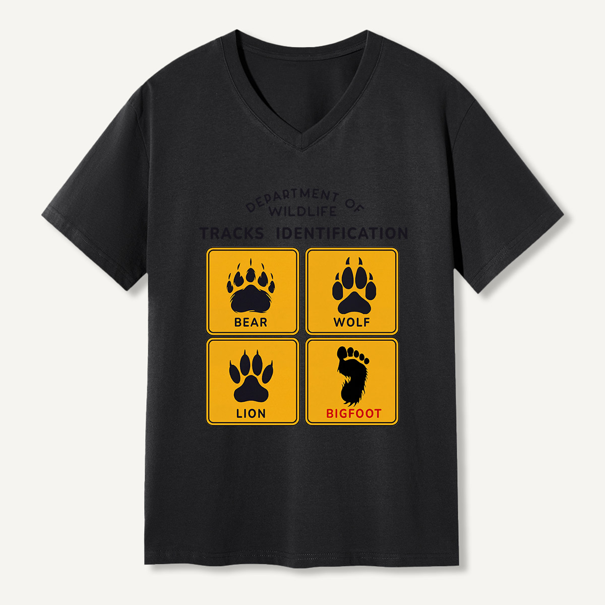 Department of Wildlife Tracks Identification Bear Wolf Lion Cryptids   V-neck T-Shirt
