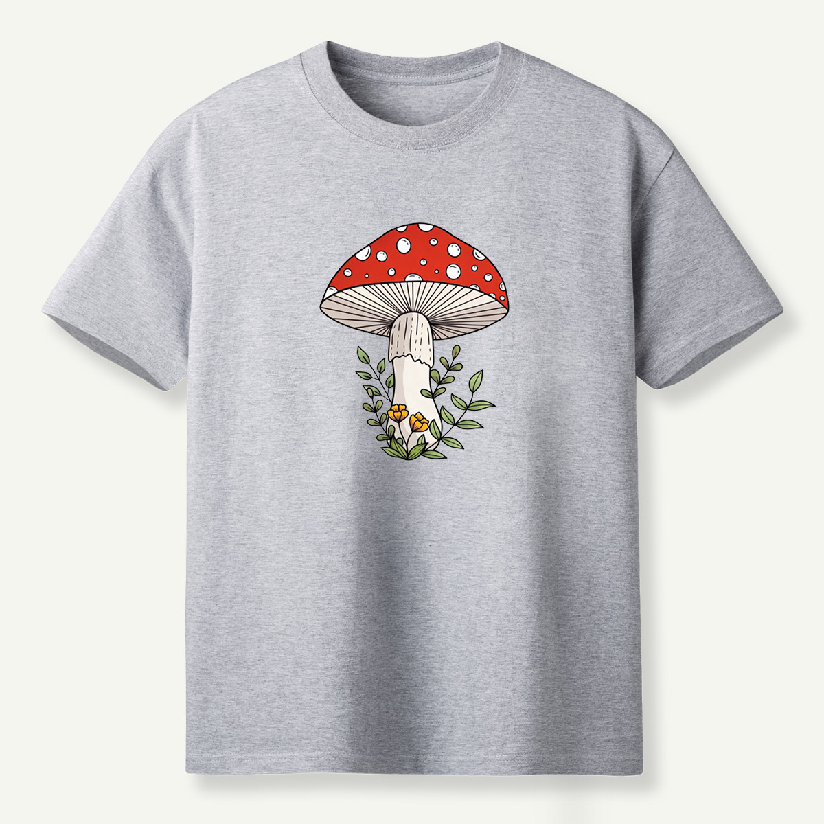 Red Amanita Mushroom Wildflower Botanical Illustration T-Shirt