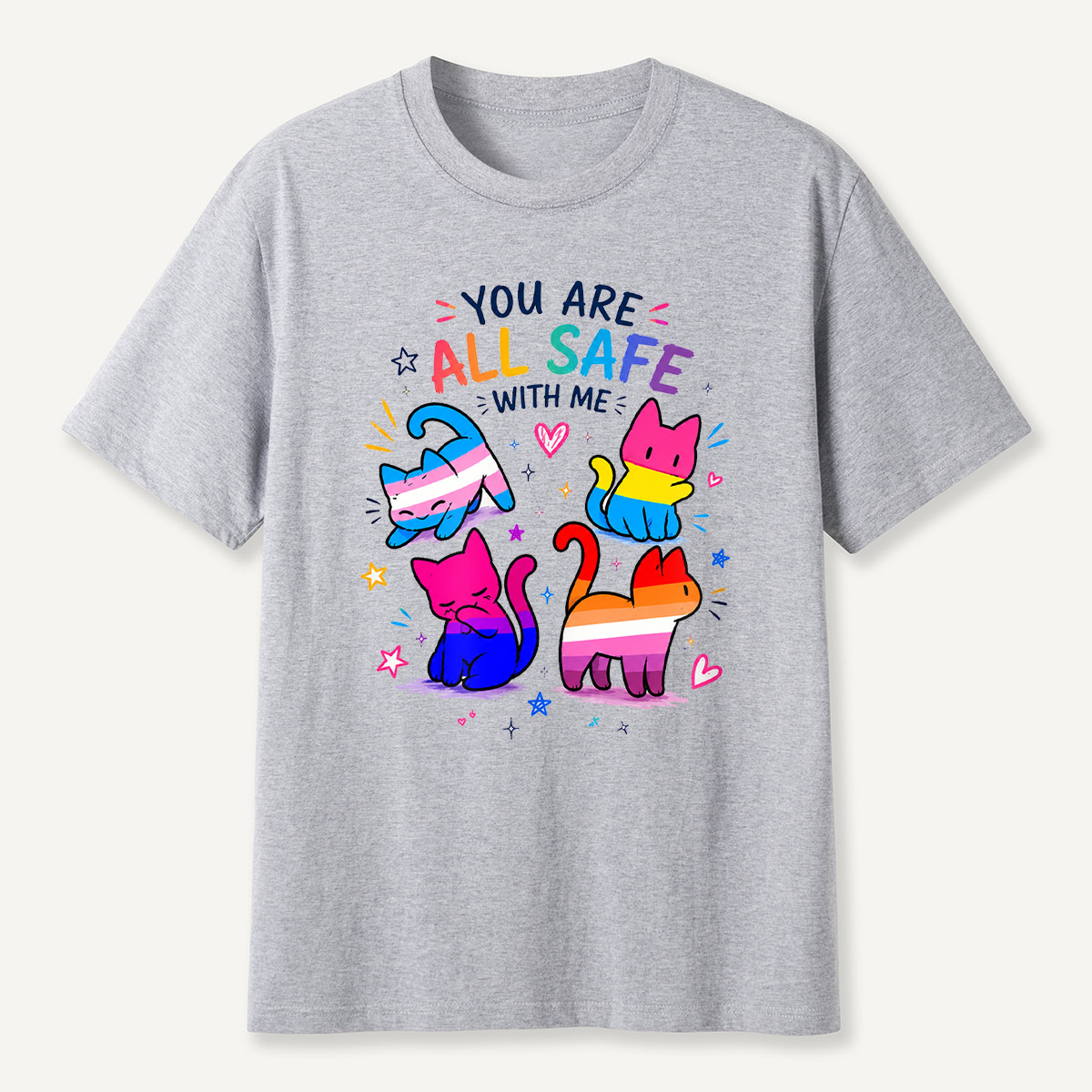 You Are All Safe With Me Rainbow Cat T-Shirt