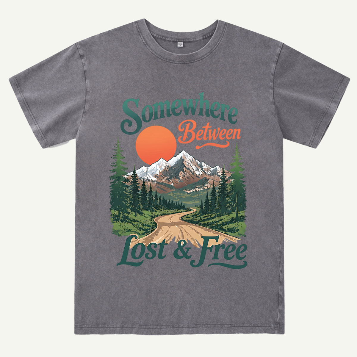 Somewhere Between Lost and Free Mountain Nature Washed T-Shirt