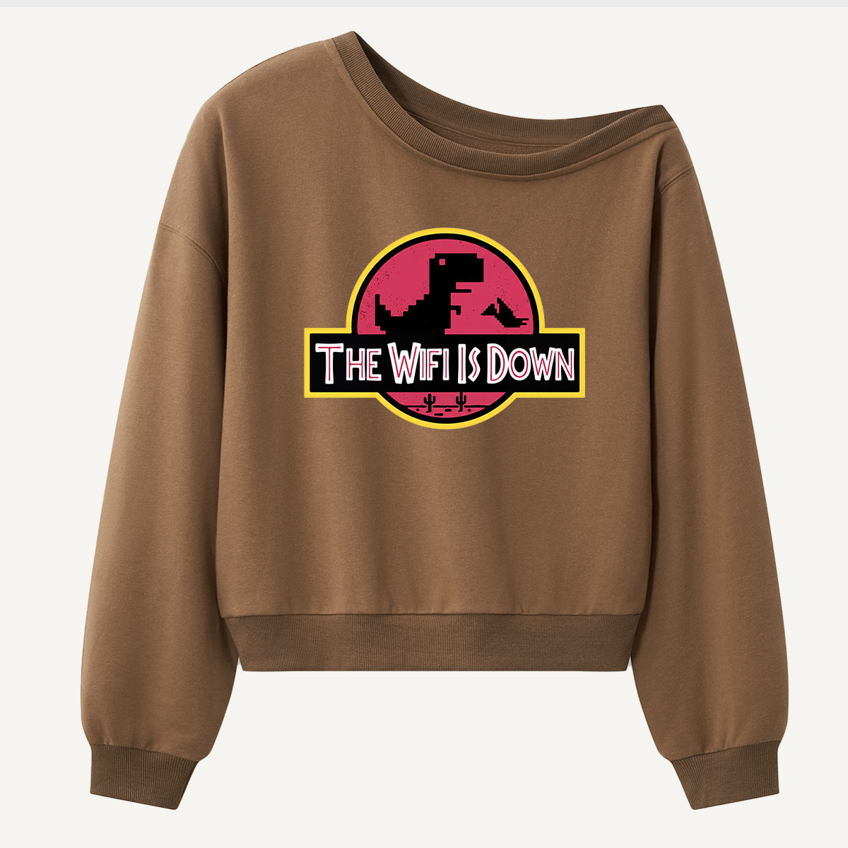 The Wifi Is Down Dinosaur Panic Women Off Shoulder Sweatshirt