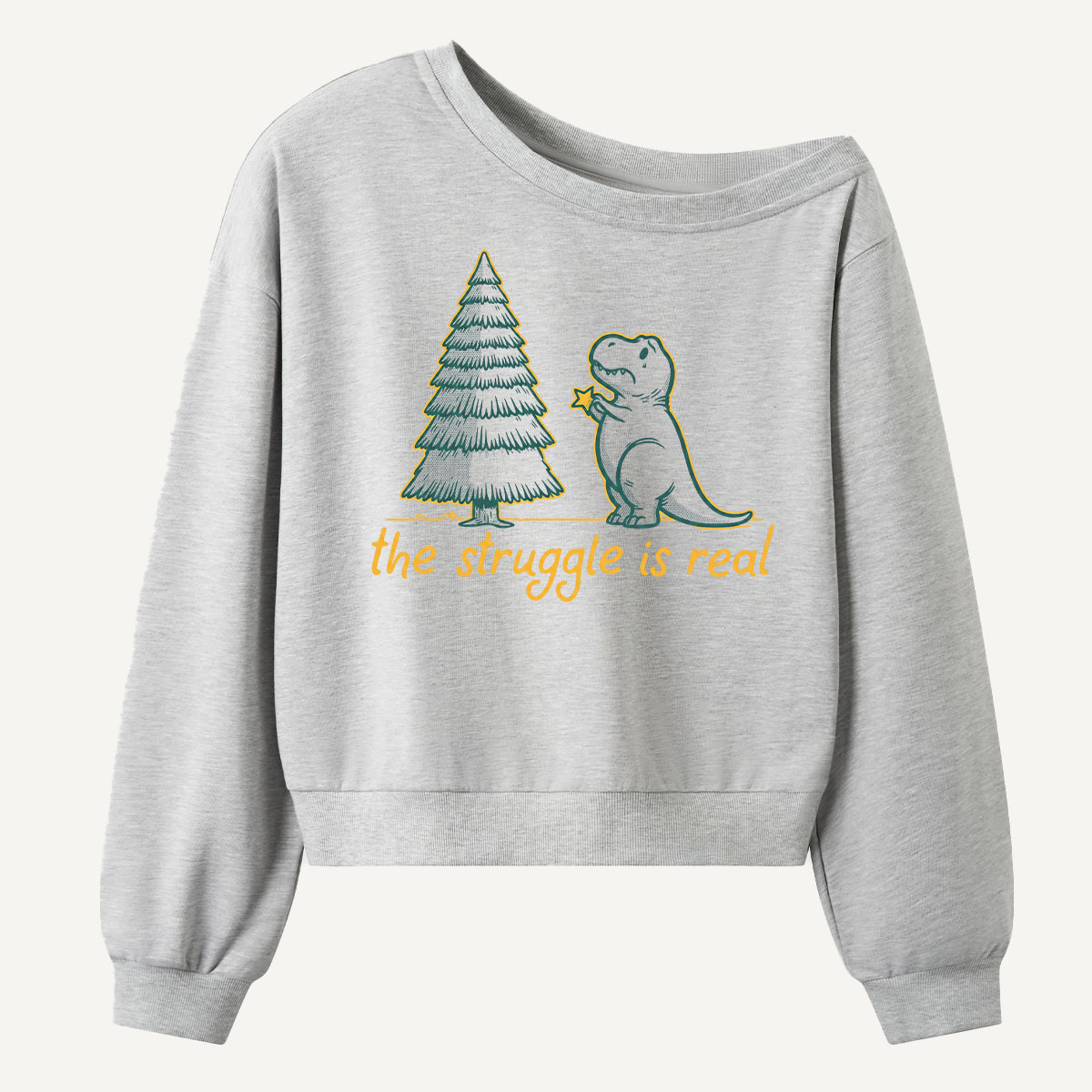 The Struggle Is Real Christmas Cat Women Off Shoulder Sweatshirt
