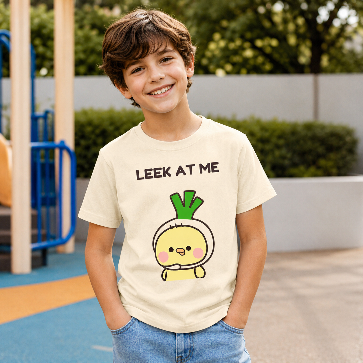 Leek at Me Veggie Pun Kids T-Shirt