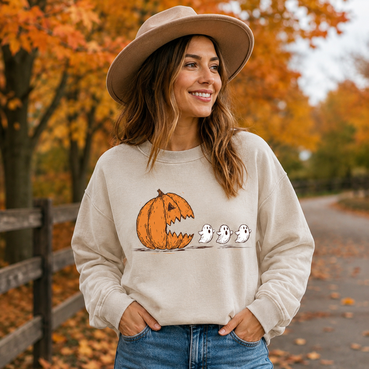 Pumpkin Chomps Ghosts Washed Sweatshirts
