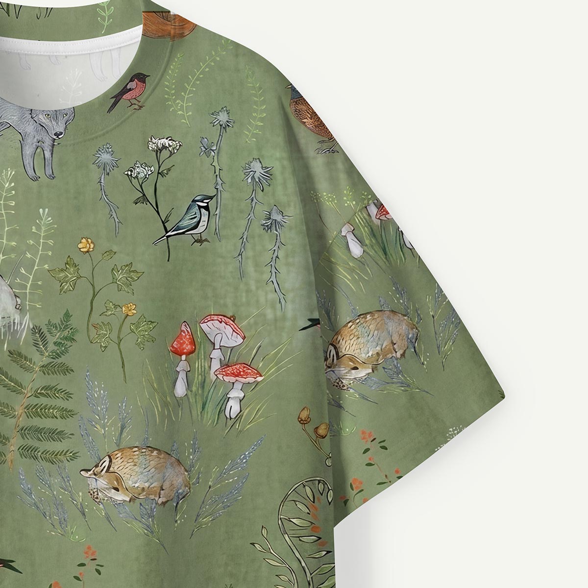 Woodland Animals and Mushrooms Eco All-Over Print T-Shirt