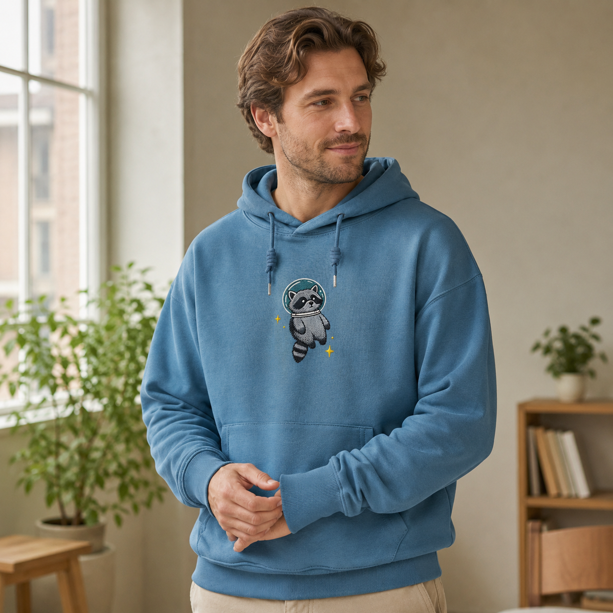 Skateboard Raccoon Embroidered Cotton Hoodie