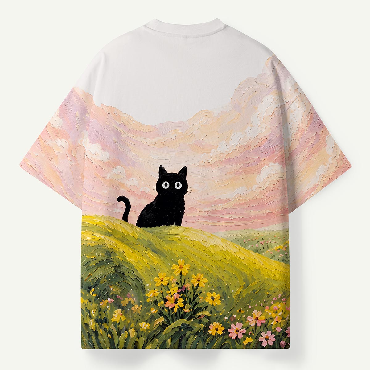 Black Cat on Green Meadow Oil Premium Eco Tee