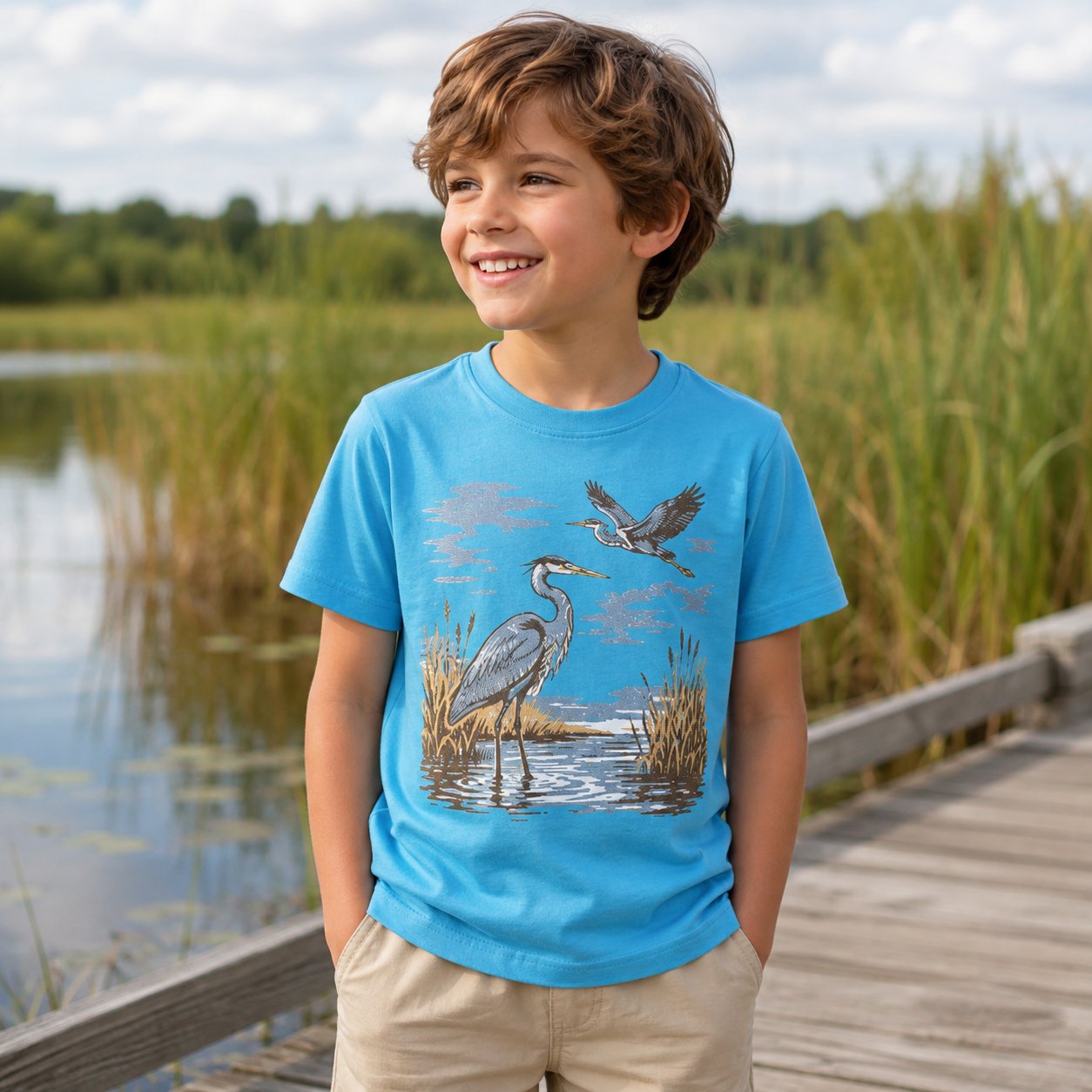 Vintage Heron Wetland Bird Nature Kids T-Shirt