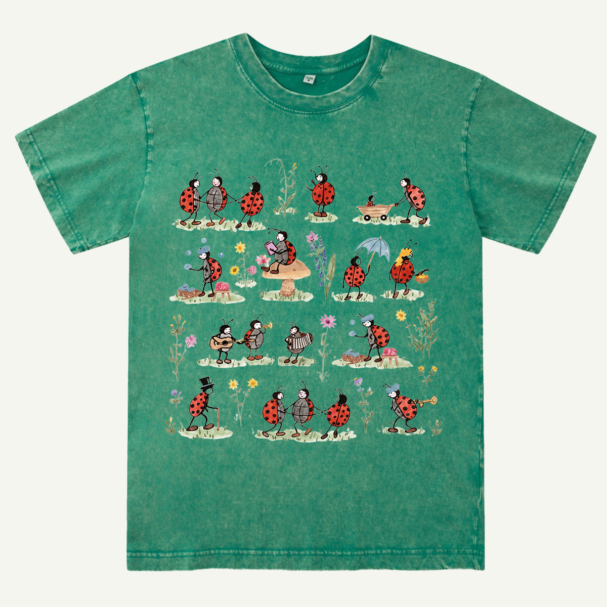 Ladybug and Flower Tee Washed T-Shirt