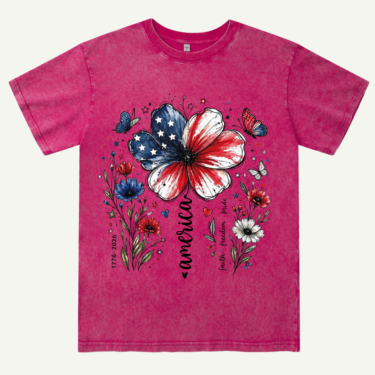 USA 250th Anniversary Floral Washed T-Shirt