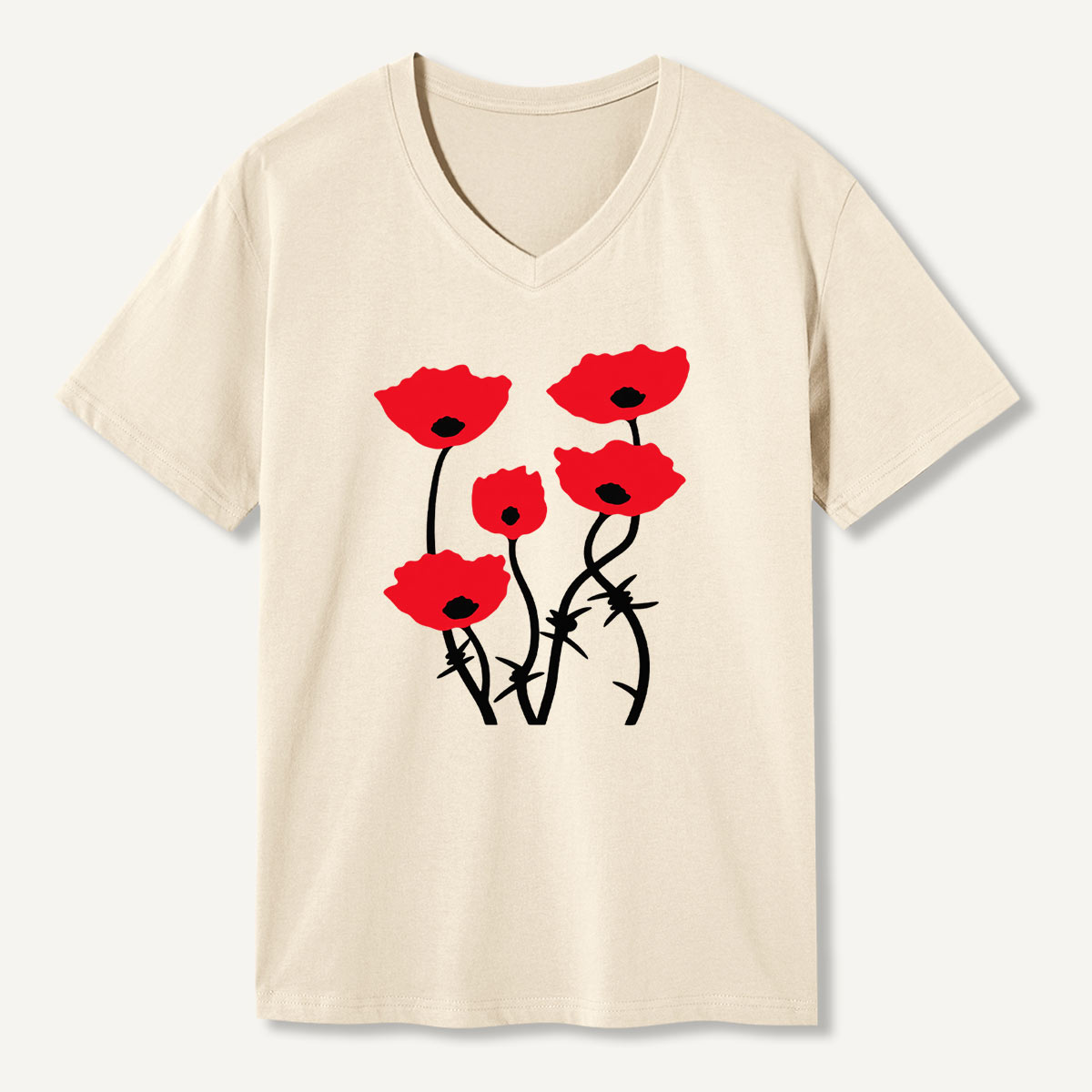 Red Poppy Wildflower V-neck T-Shirt