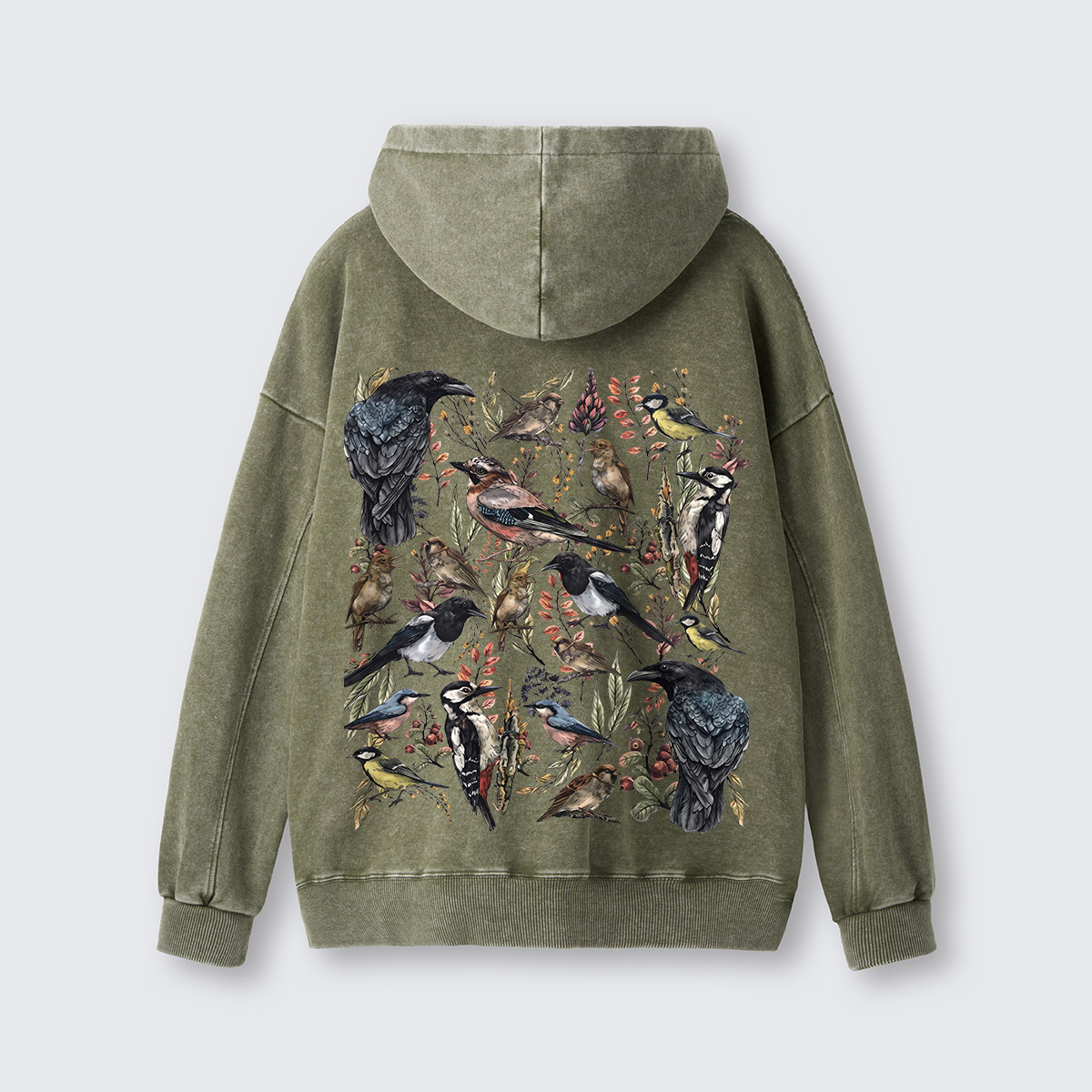Vintage Wild Birds Botanical  Washed Hoodie