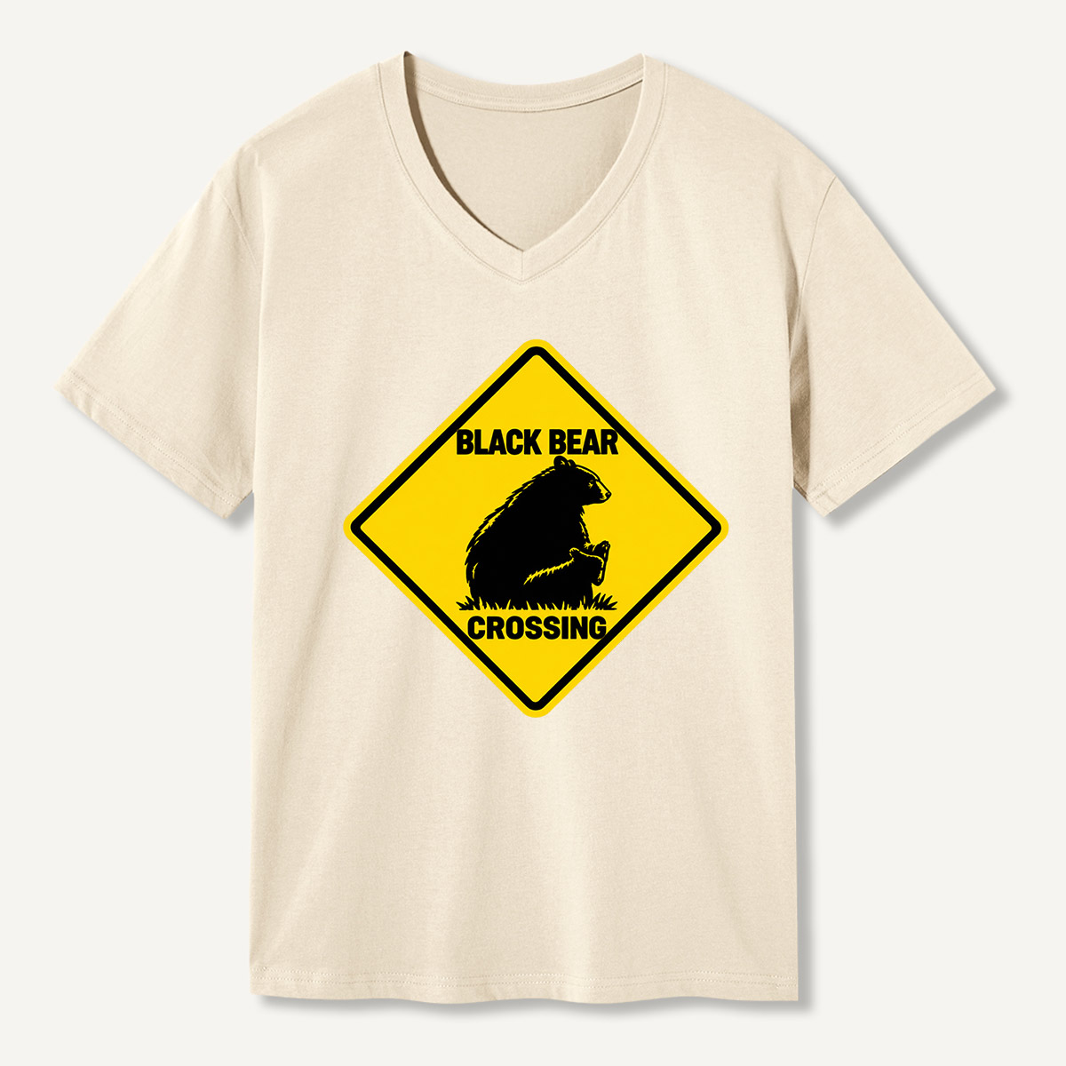 Black Bear Crossing Mother And Cub Wildlife WarningV-neck T-Shirt