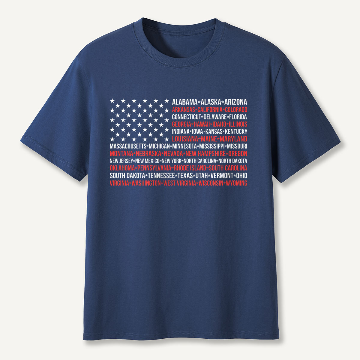 United States Flag with All 50 States Names T‑Shirt