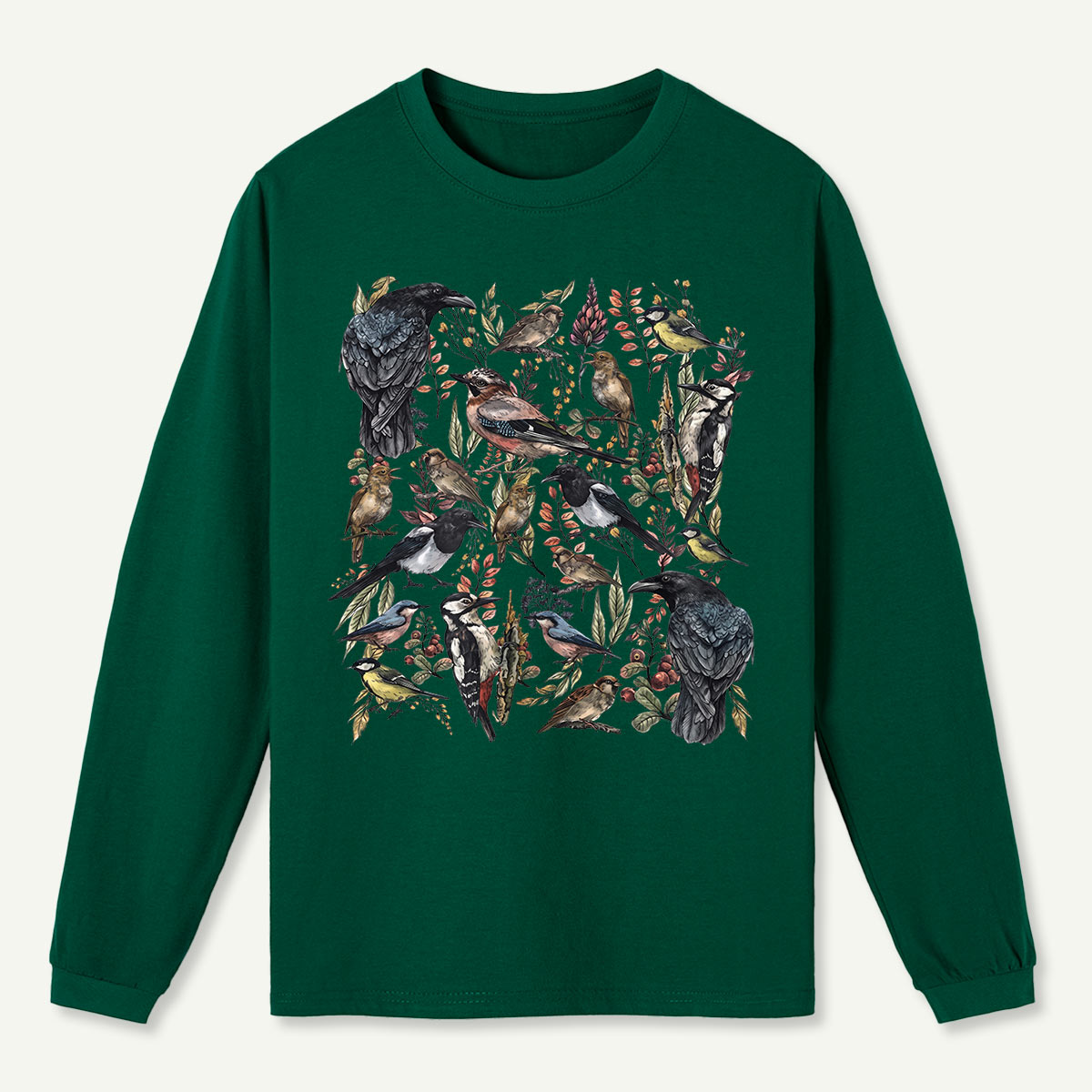 Vintage Wild Birds Botanical Long Sleeve T-Shirt