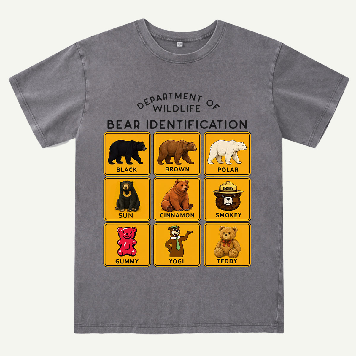 Department of Wildlife Bear Identification Gummy Bear Washed T-Shirt
