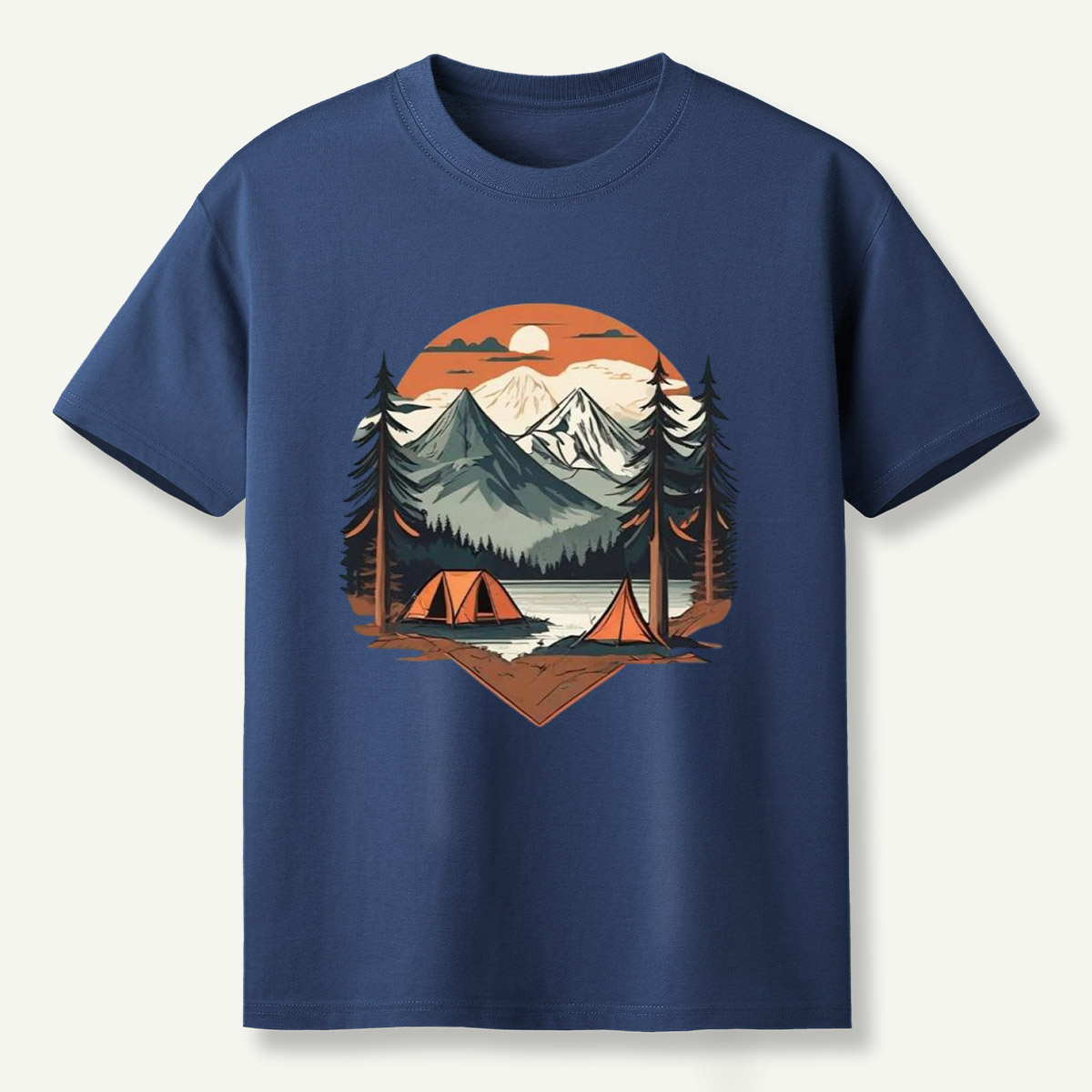Sunset Mountain Lake Pine Forest Camping T-Shirt