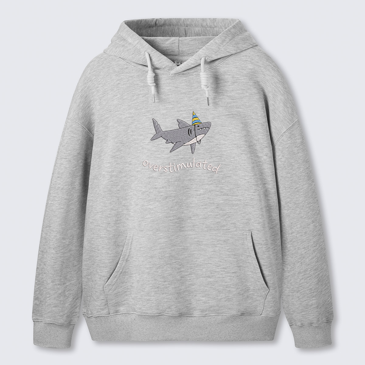 Overthinking Shark Embroidered Cotton Hoodie