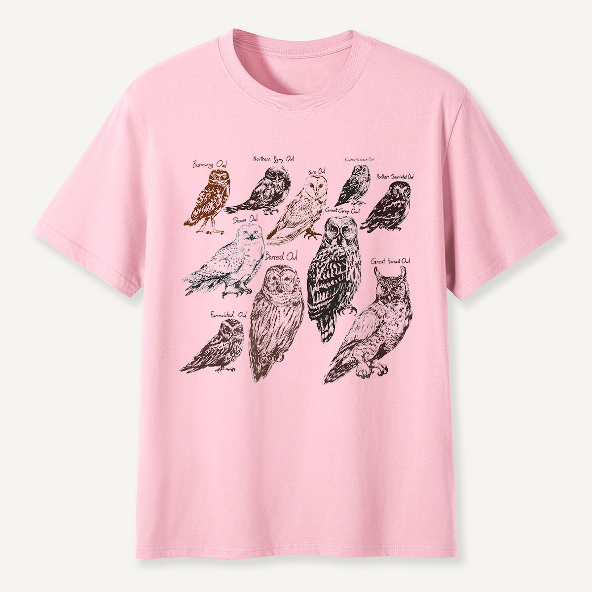 Illustrated Owl Species Nature T-Shirt