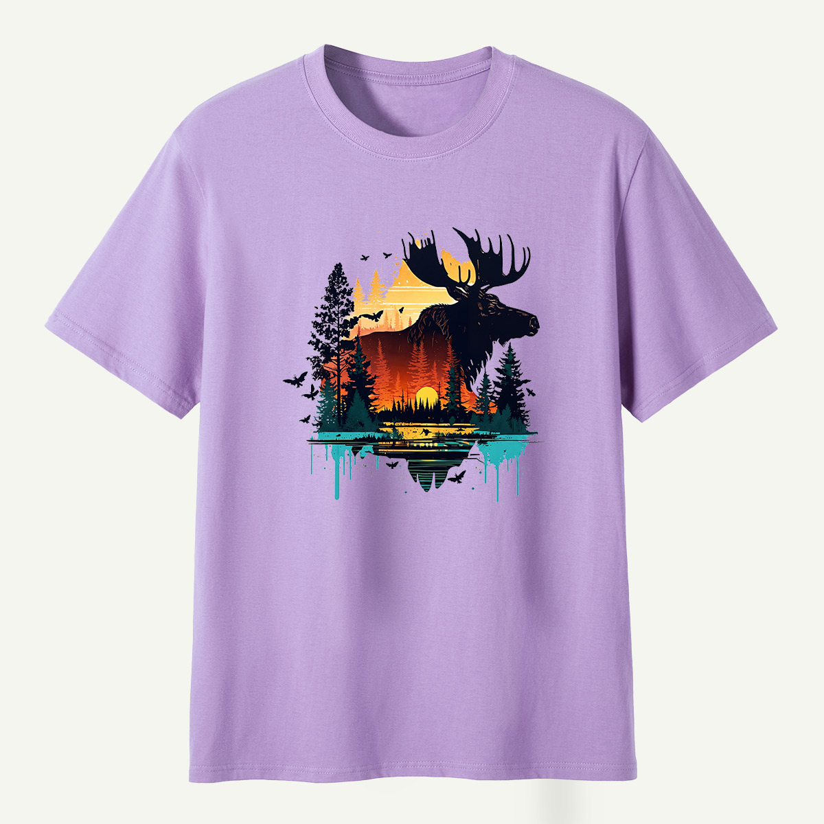 Moose Sunset Forestscape T-Shirt