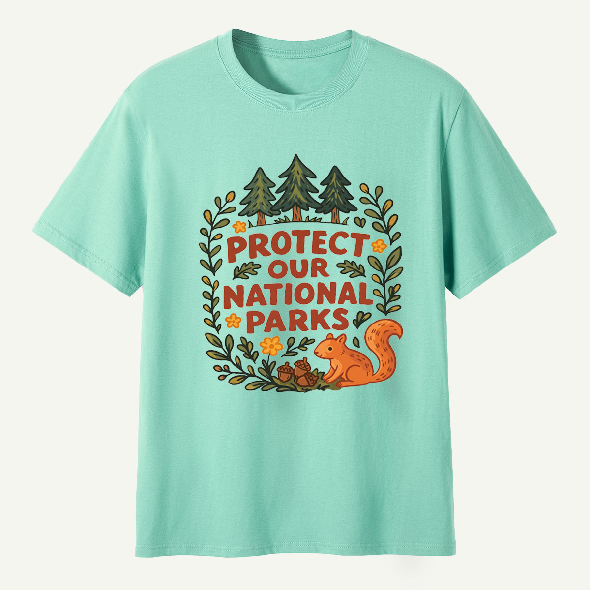 Protect Our National Parks Woodland Squirrel Wreath T-Shirt