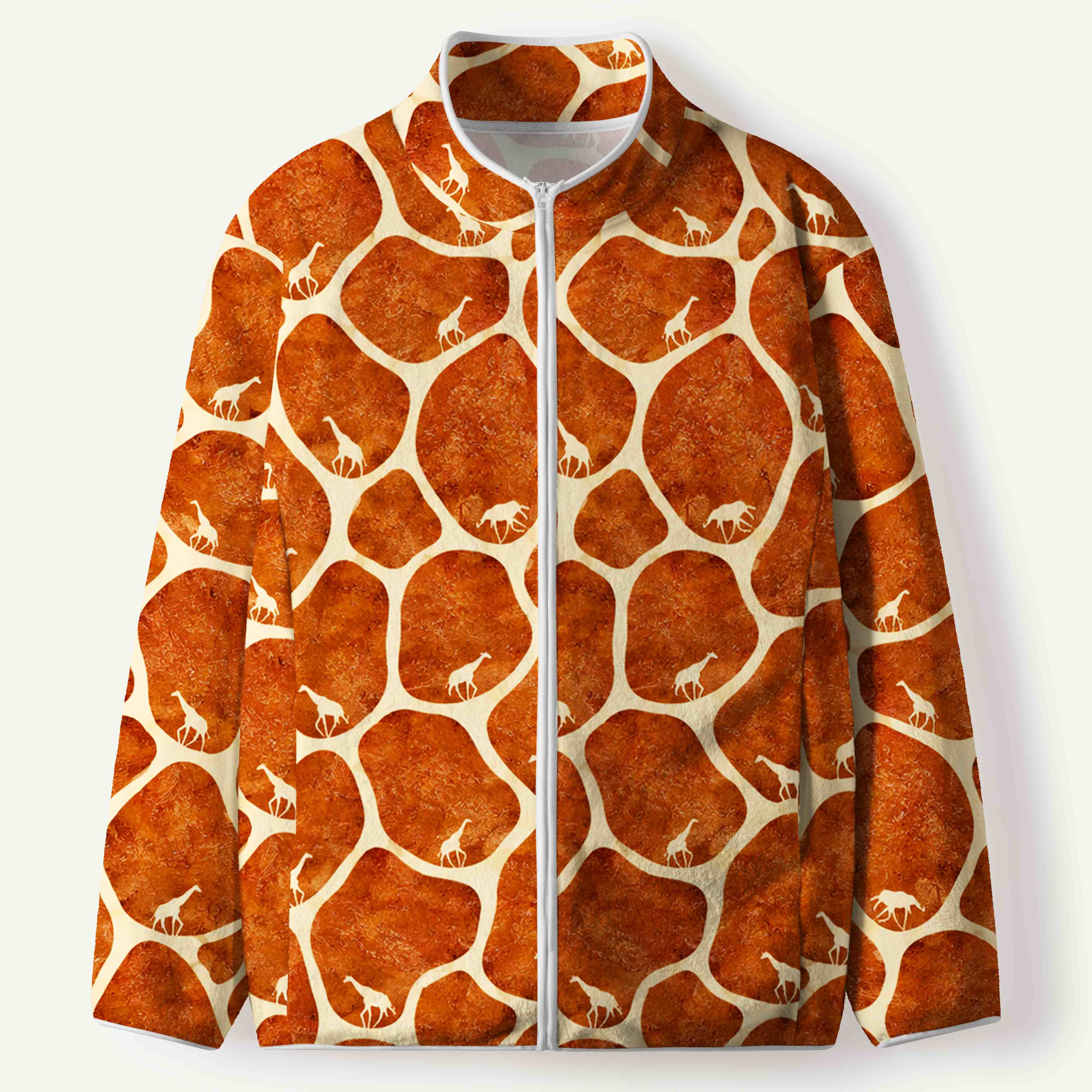African Giraffe Print Earth Tone Wildlife Silhouettes Men's Flannel Zip Front Cardigan
