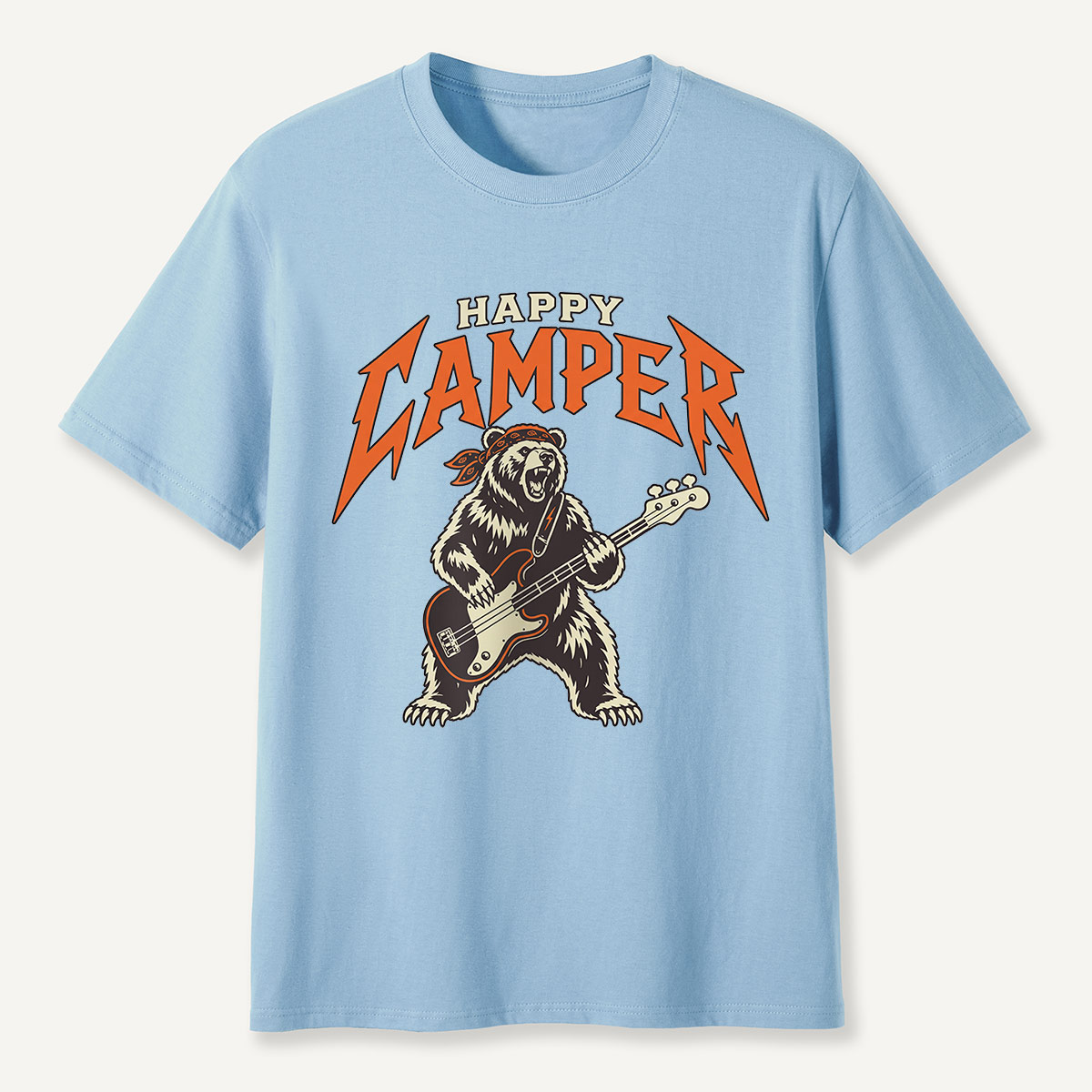 Happy Camper Rock Bear Bass Guitar T-Shirt