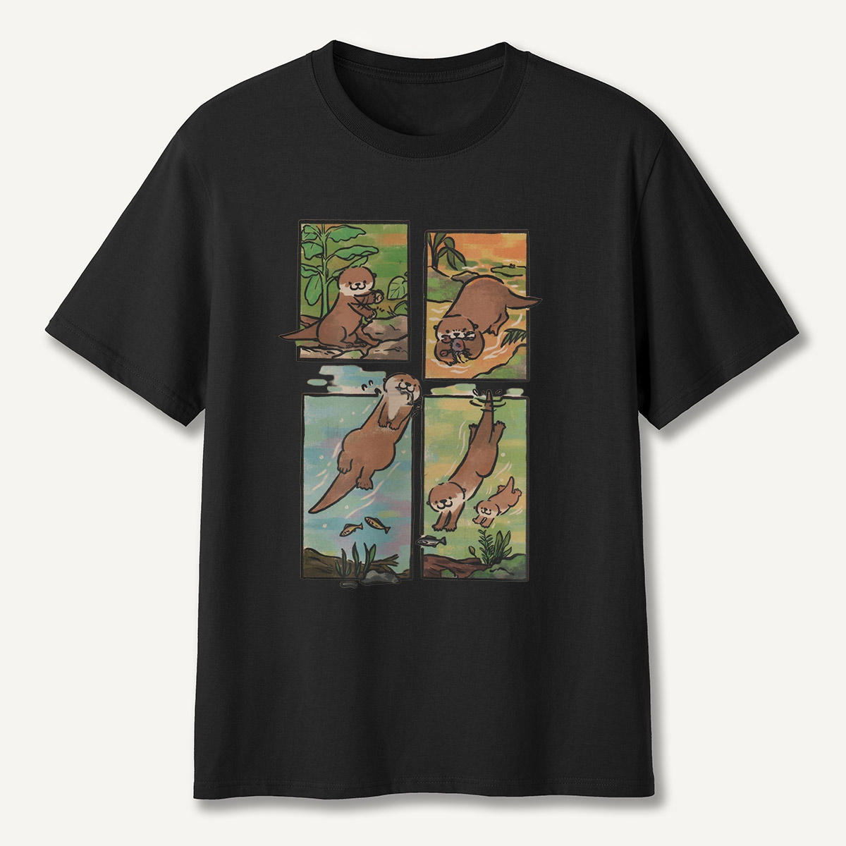 Otter Adventures Four Panel Comic T-Shirt