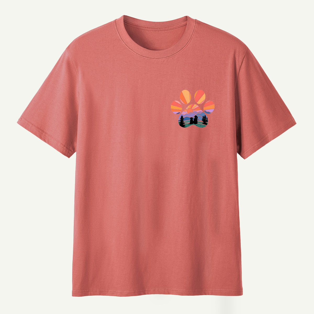 Dog Mountain Sunset Forest Paw Print T-Shirt