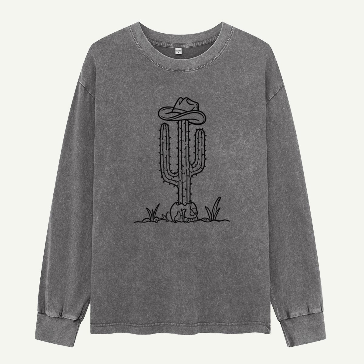 Cowboy Cactus Keeps Watch Washed Long‑sleeve