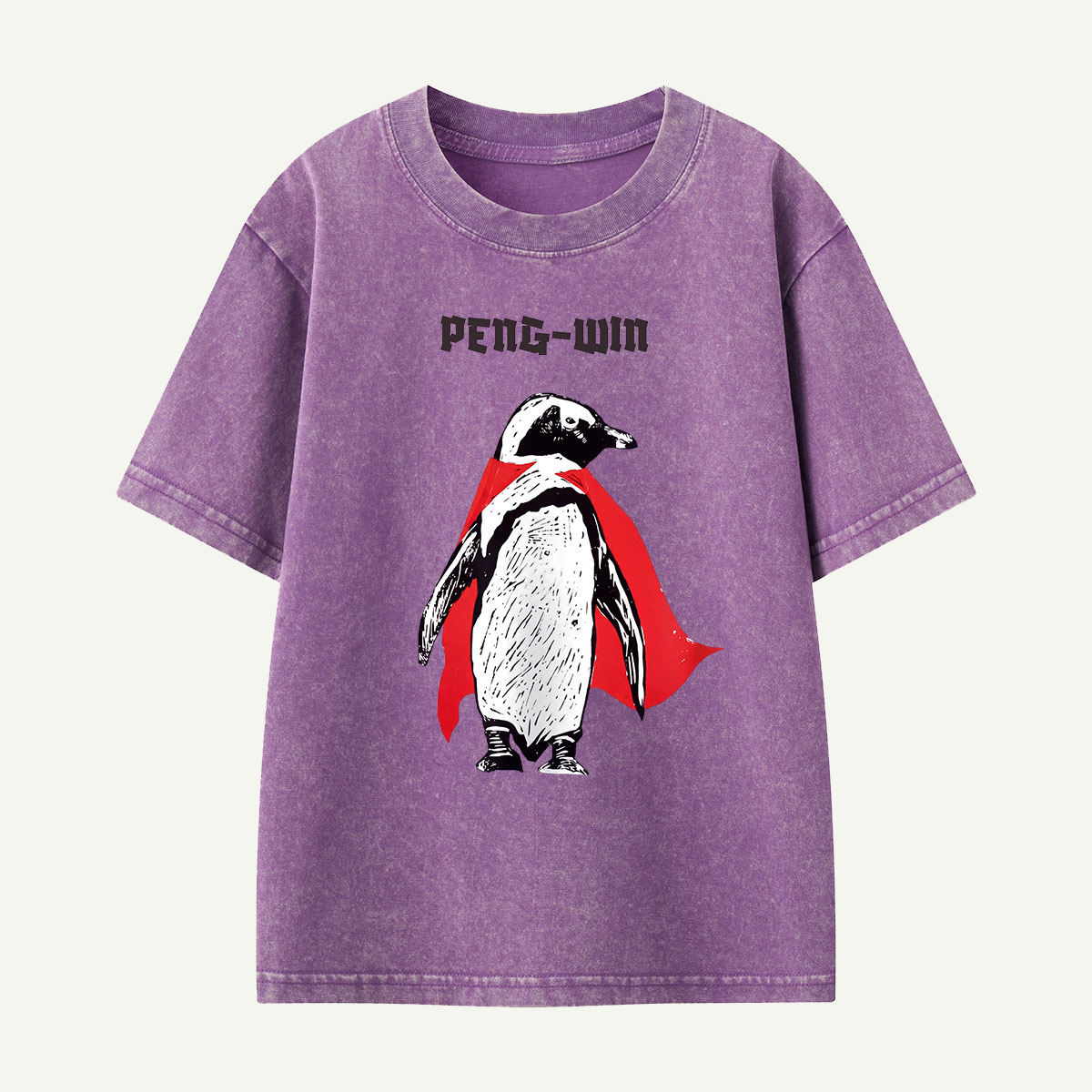 Superhero Peng-win Kids Washed T-Shirt