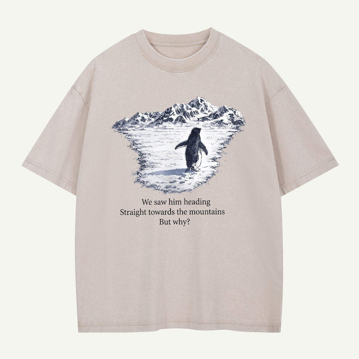 Penguin Heading for the Mountains Washed T-Shirt
