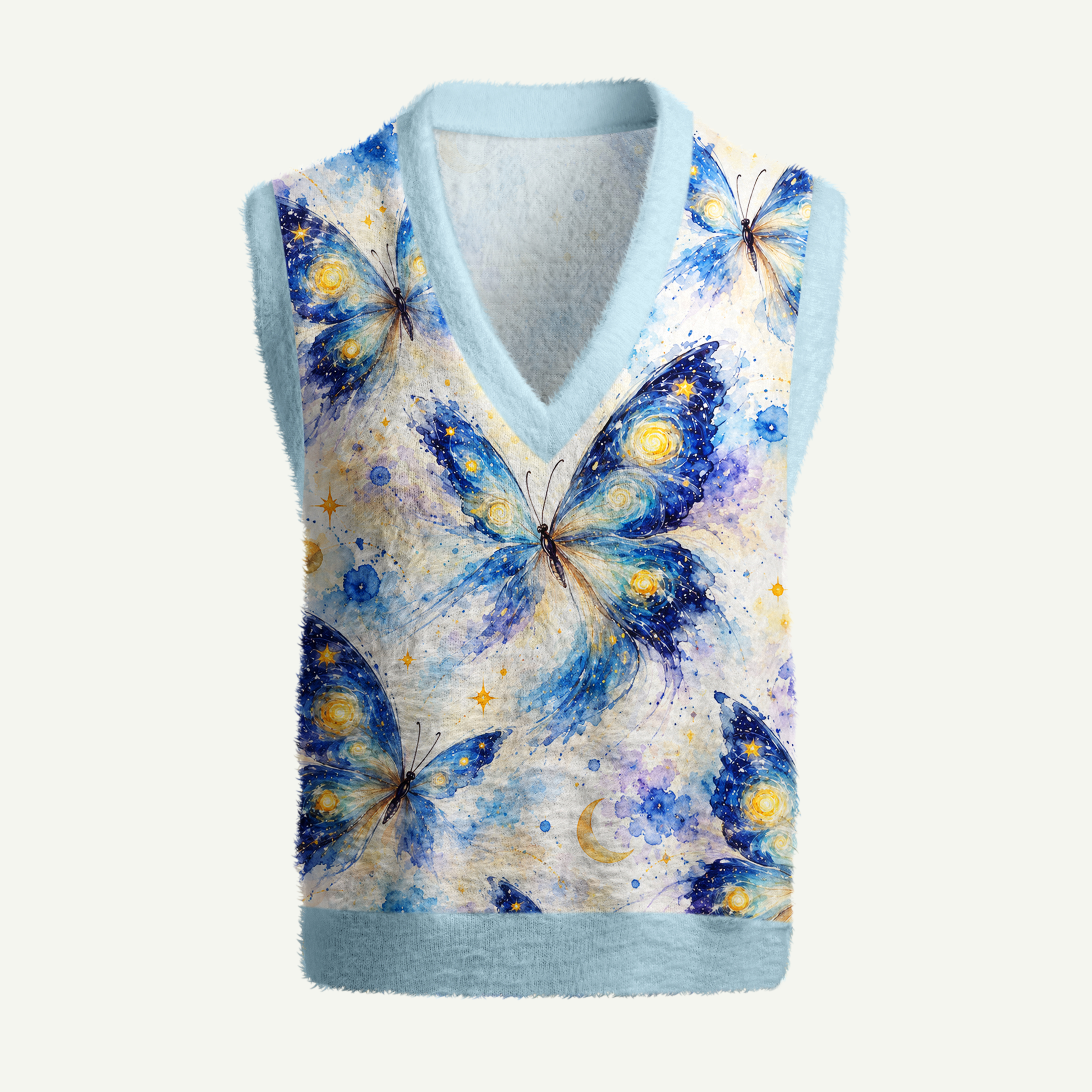 Galaxy Butterfly Moonlit Sky Women's Fuzzy Vest Sweater