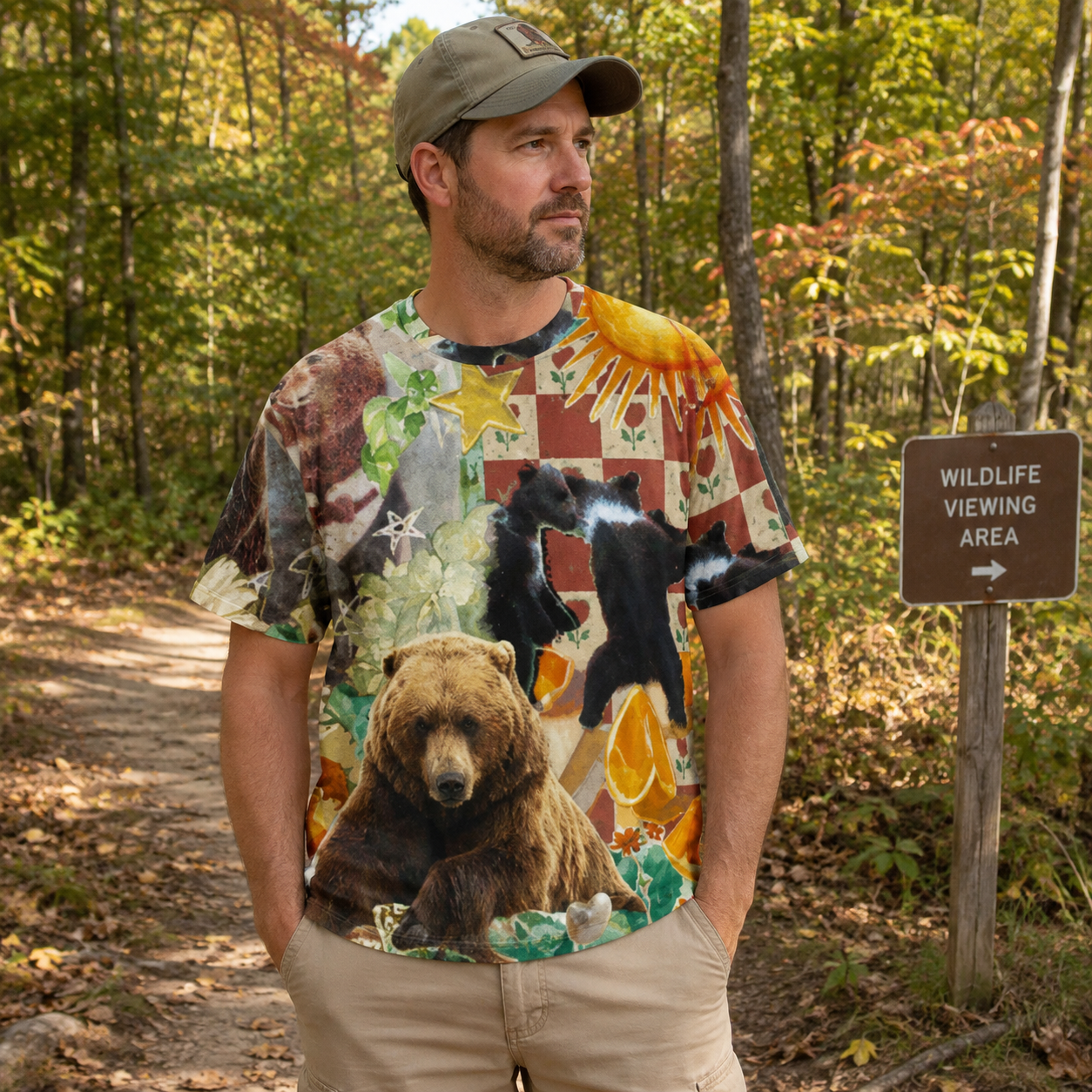 Bigfoot Campfire Wilderness Collage Premium Pure Cotton Tee