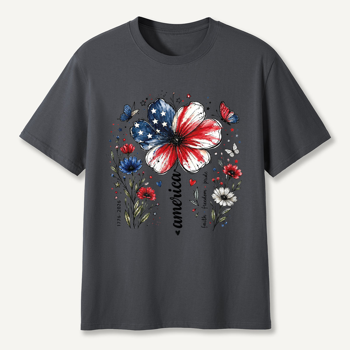 USA 250th Anniversary Floral T-Shirt