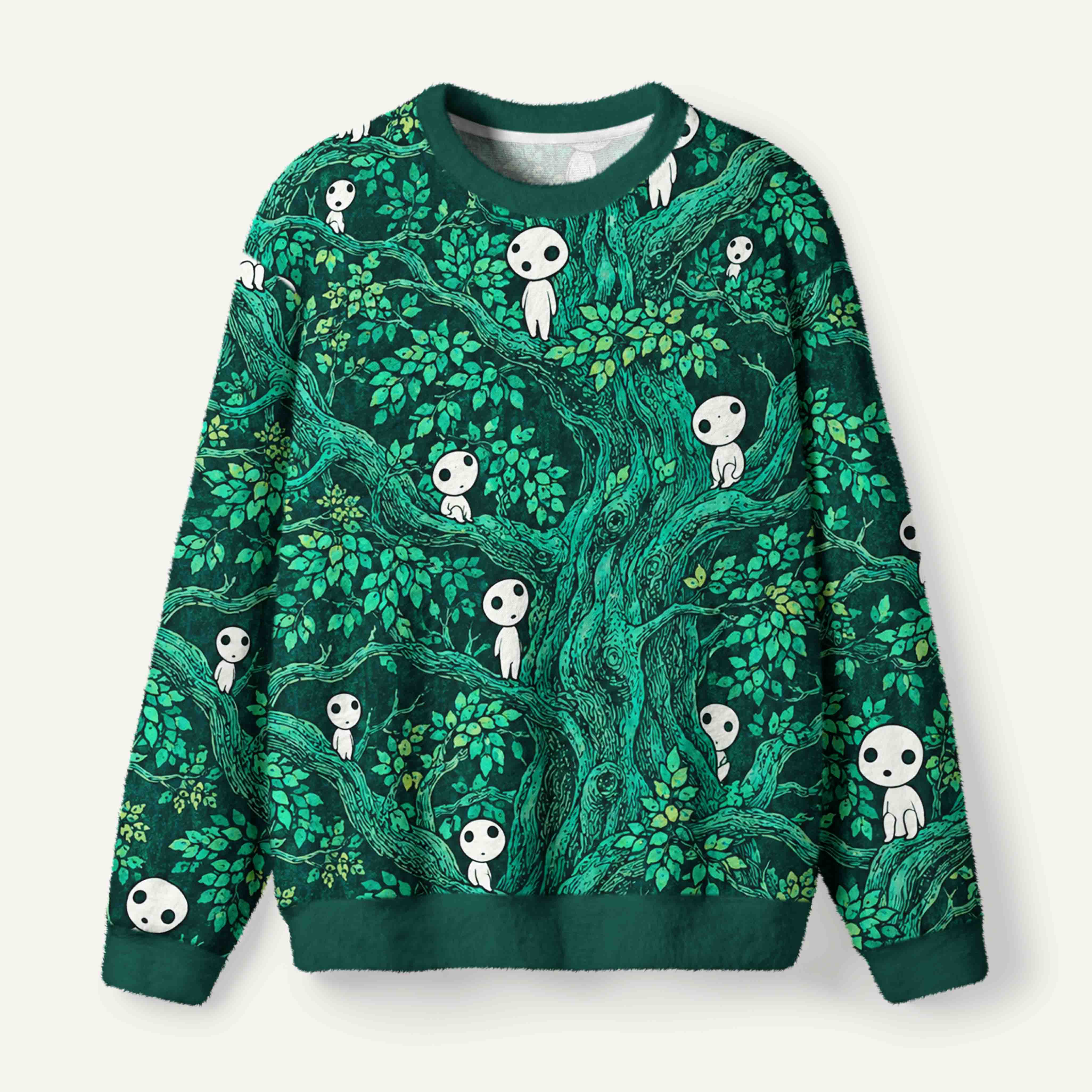 Princess Mononoke Kodama Spirits In Ancient Enchanted Forest Ugly Fuzzy Fleece Sweatshirt