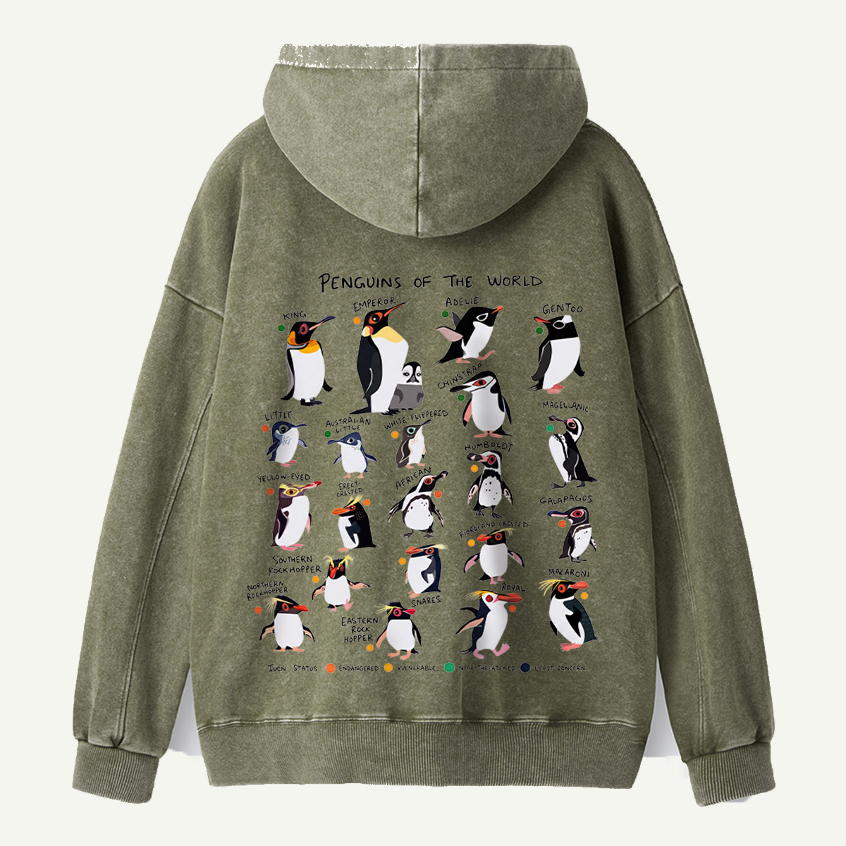 Penguins Of The World Guide Washed Hoodie