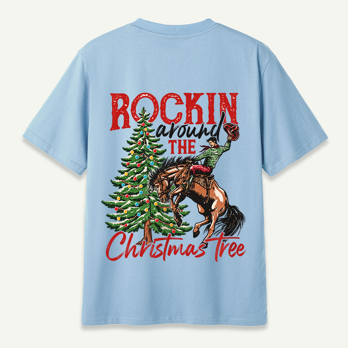 Rockin Around The Christmas Tree Cowboy Holiday Graphic T-Shirt