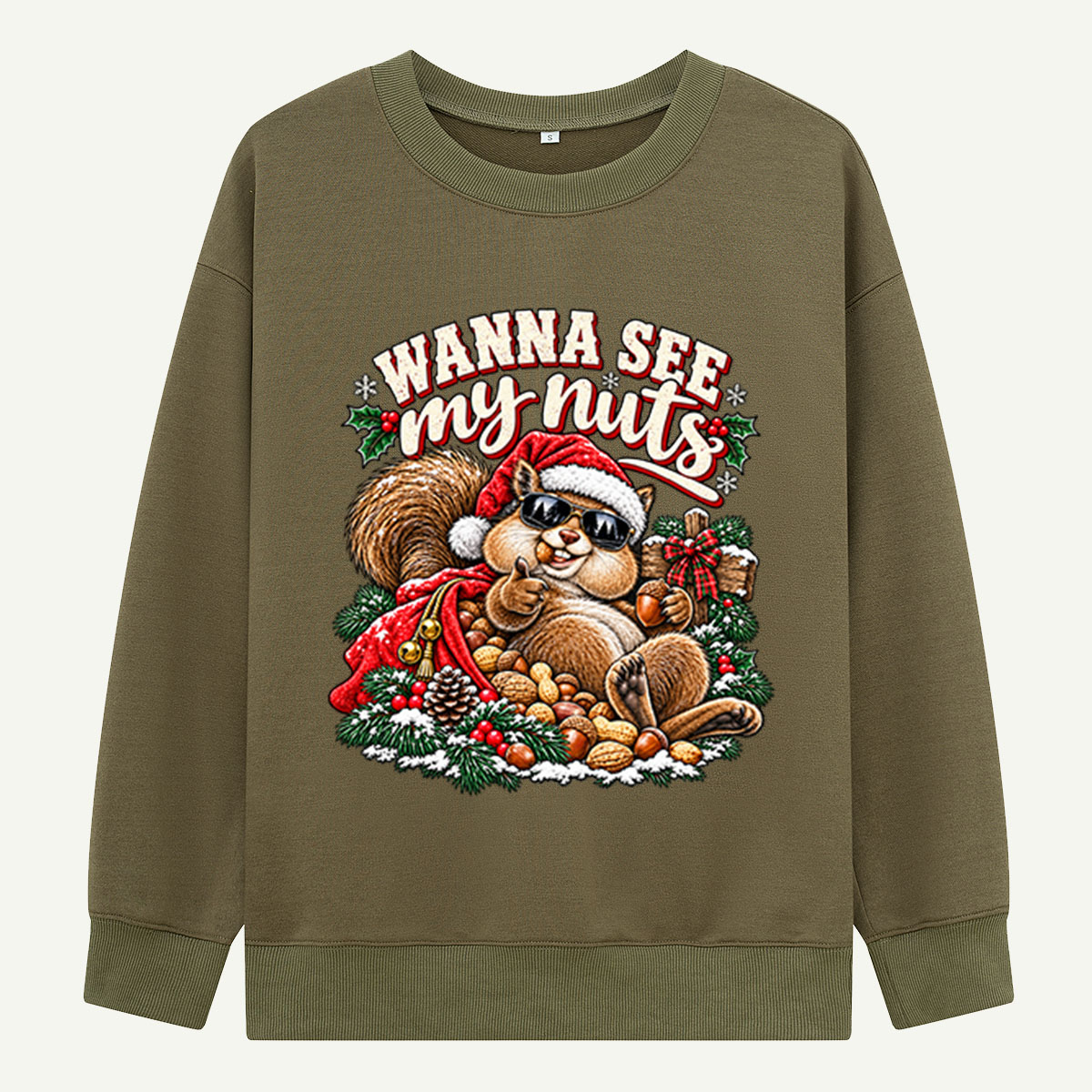 Wanna See My Nuts Funny Christmas Squirrel With Santa Hat Sweatshirts