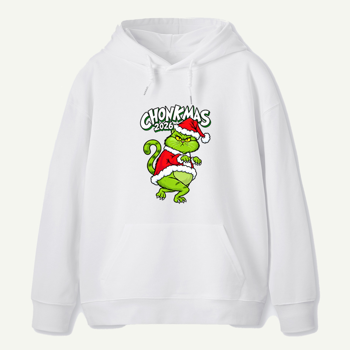 Chonkmas 2026 Chubby Green Christmas Creature In Santa Outfit Hoodie